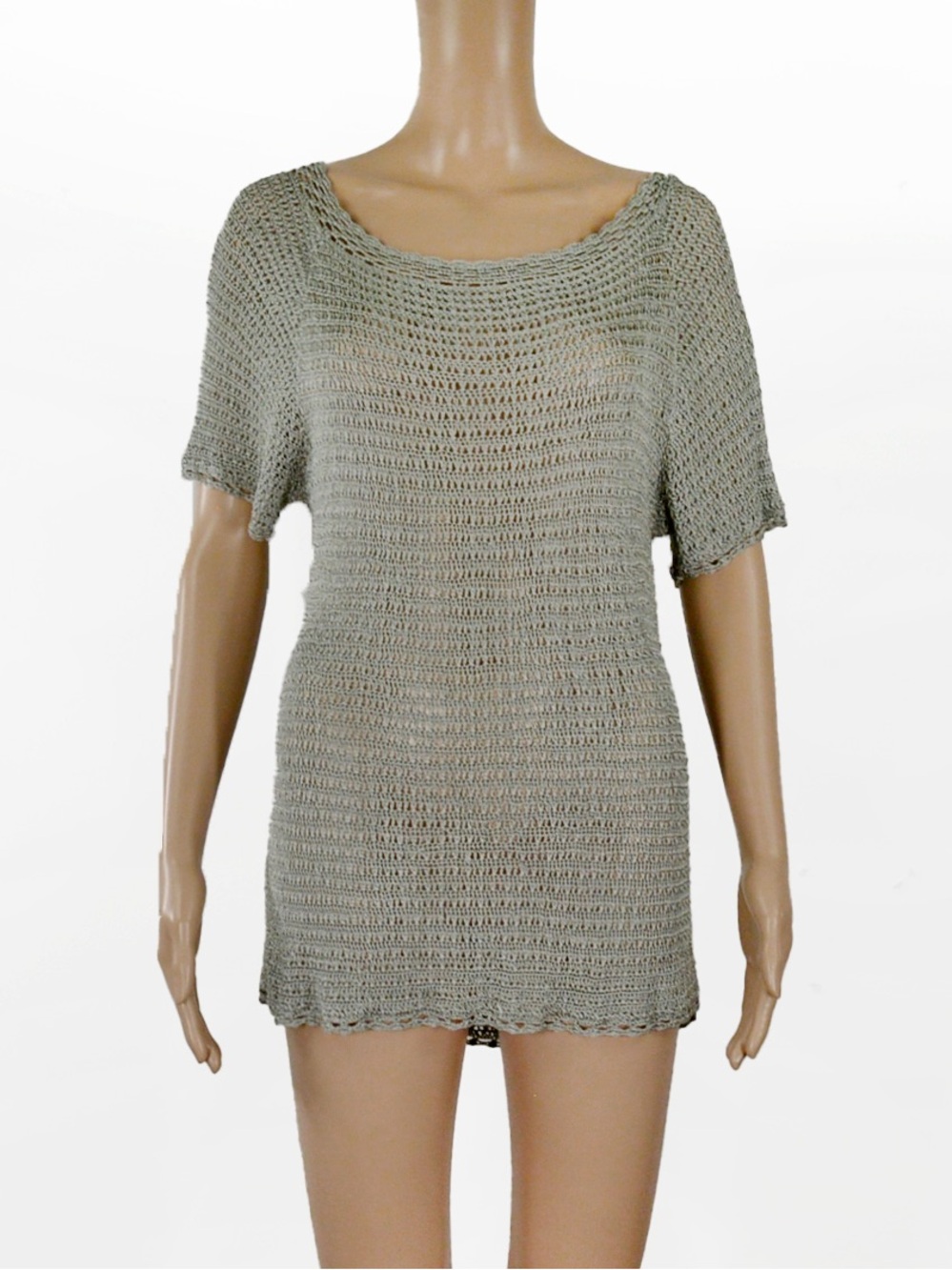 Vintage Open Knit Crochet Tunic Top Olive Green Boho Fairy Mesh Cover Up 90s Y2K